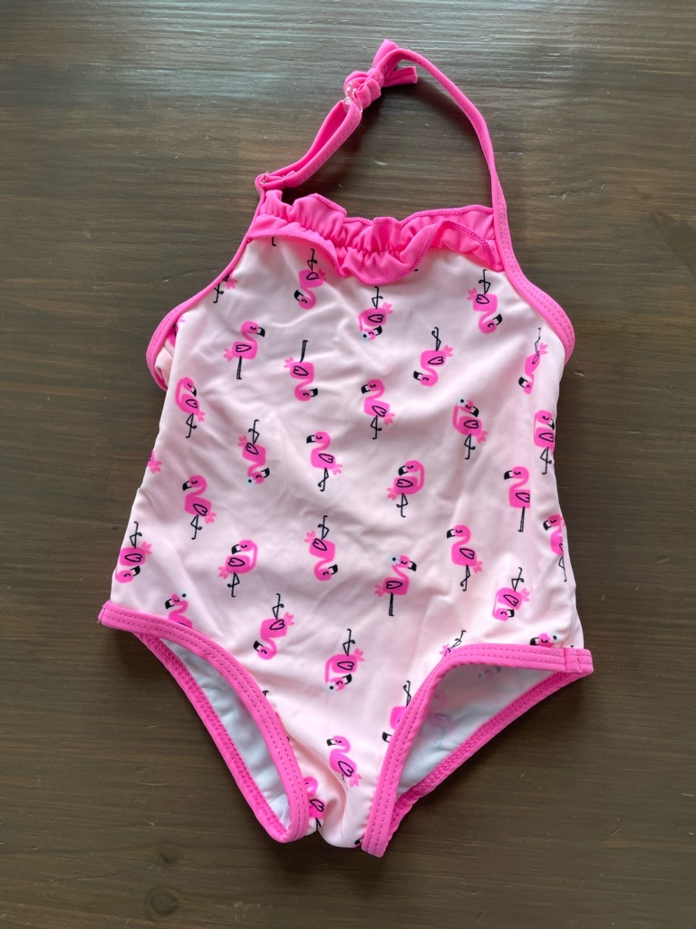 Koala Kids Pink Flamingo Print One Piece Halter Swimsuit Size 6M